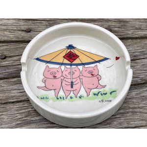 Vintage Three Little Pigs under an Umbrella Ash tray Hand Painted